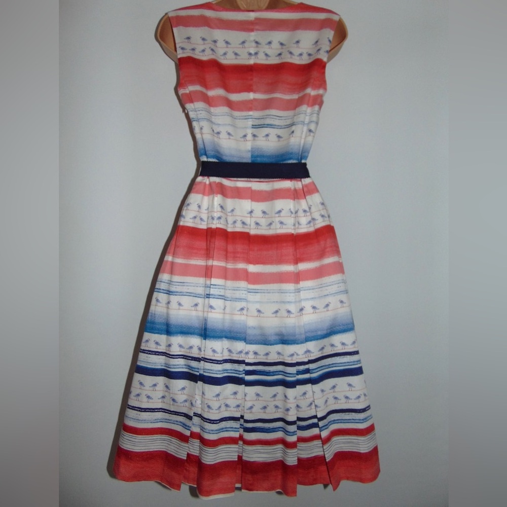 LAURA ASHLEY Seagull Stripe Beach Cotton Fit & Flare Dress Size 12 - Picture 2 of 9
